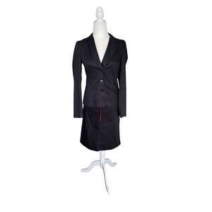 Y2K preppy goth black and red pinstripe women’s suit set size 2